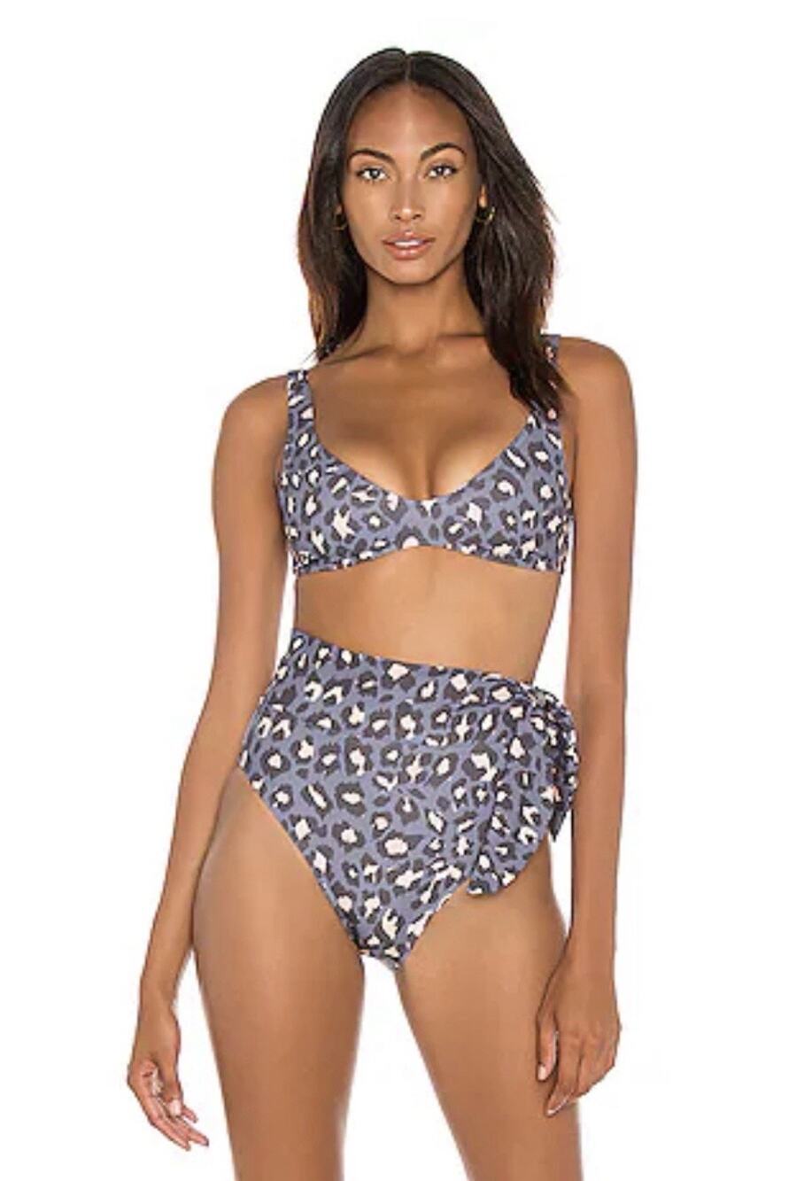 NWT Zimmerman Sculpt Tie Pant + Scult Scoop Bra In Slate Leopard Swimsuit Set 10